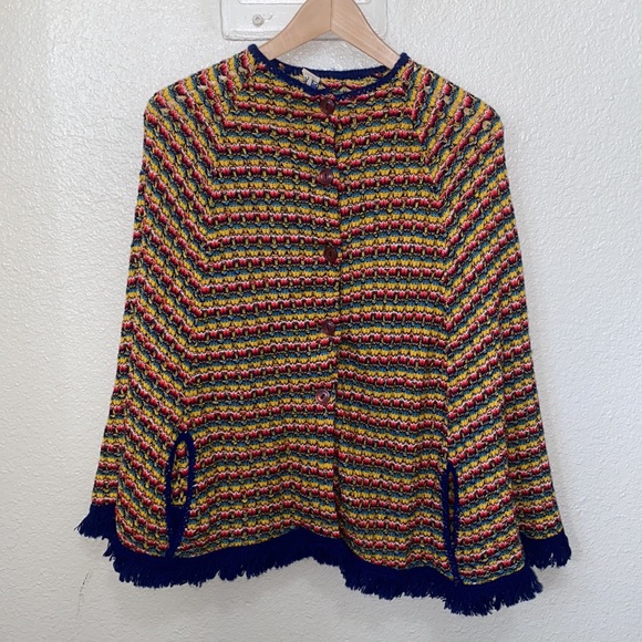 Vintage Orlon Knitted Button Down Poncho Shawl Cape Wrap - Picture 3 of 15